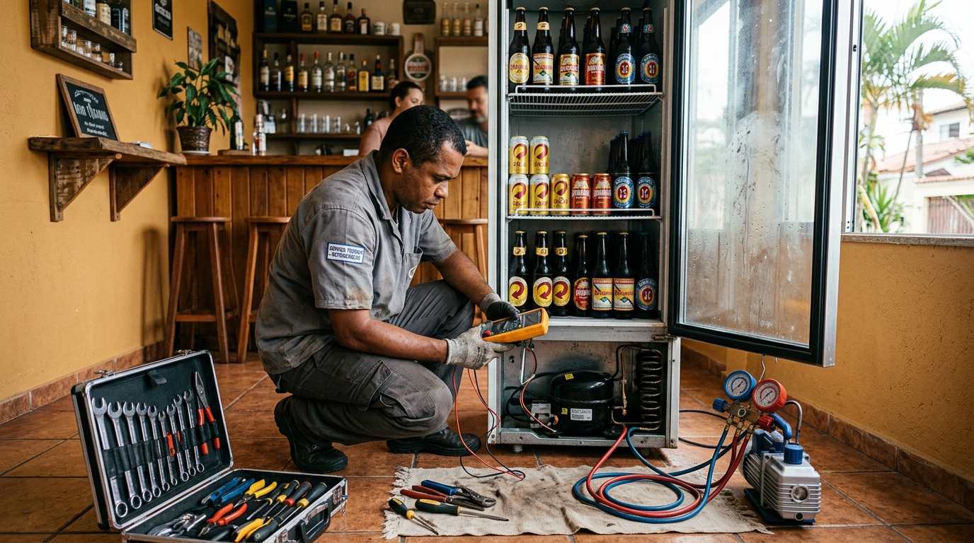 Substituição de termostato de cervejeira em serviço técnico em Canoas‑RS